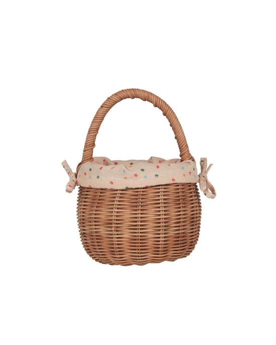Little olli ella room natural rattan berry basket with lining in gumdrop
