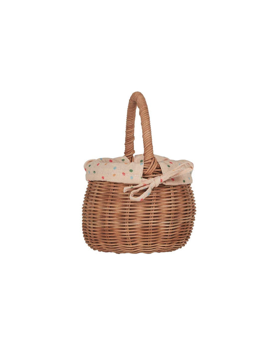 Little olli ella room natural rattan berry basket with lining in gumdrop