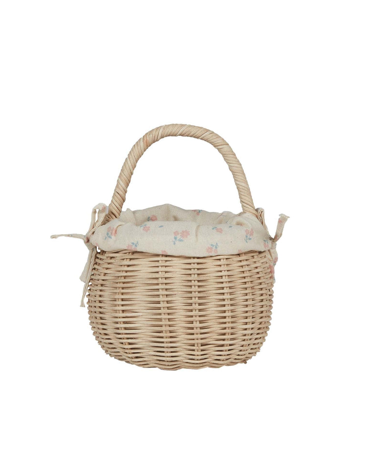 Little olli ella room straw rattan berry basket with lining in pansy