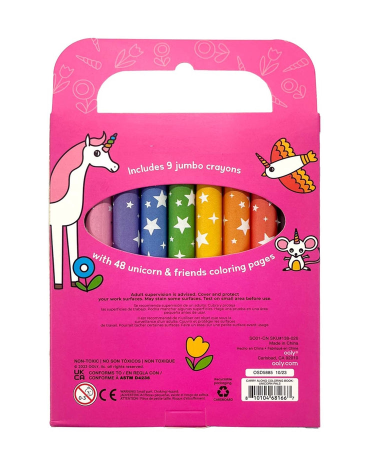 Little ooly play carry along! coloring book + crayon set unicorn pals
