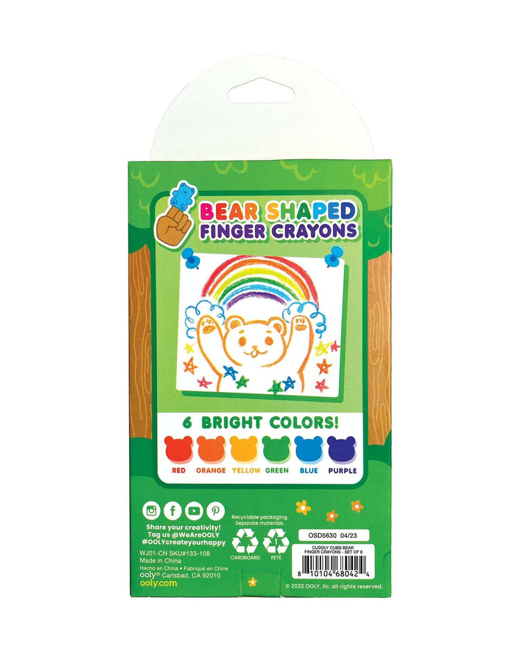 Little ooly play cuddly cubs bear finger crayons - set of 6
