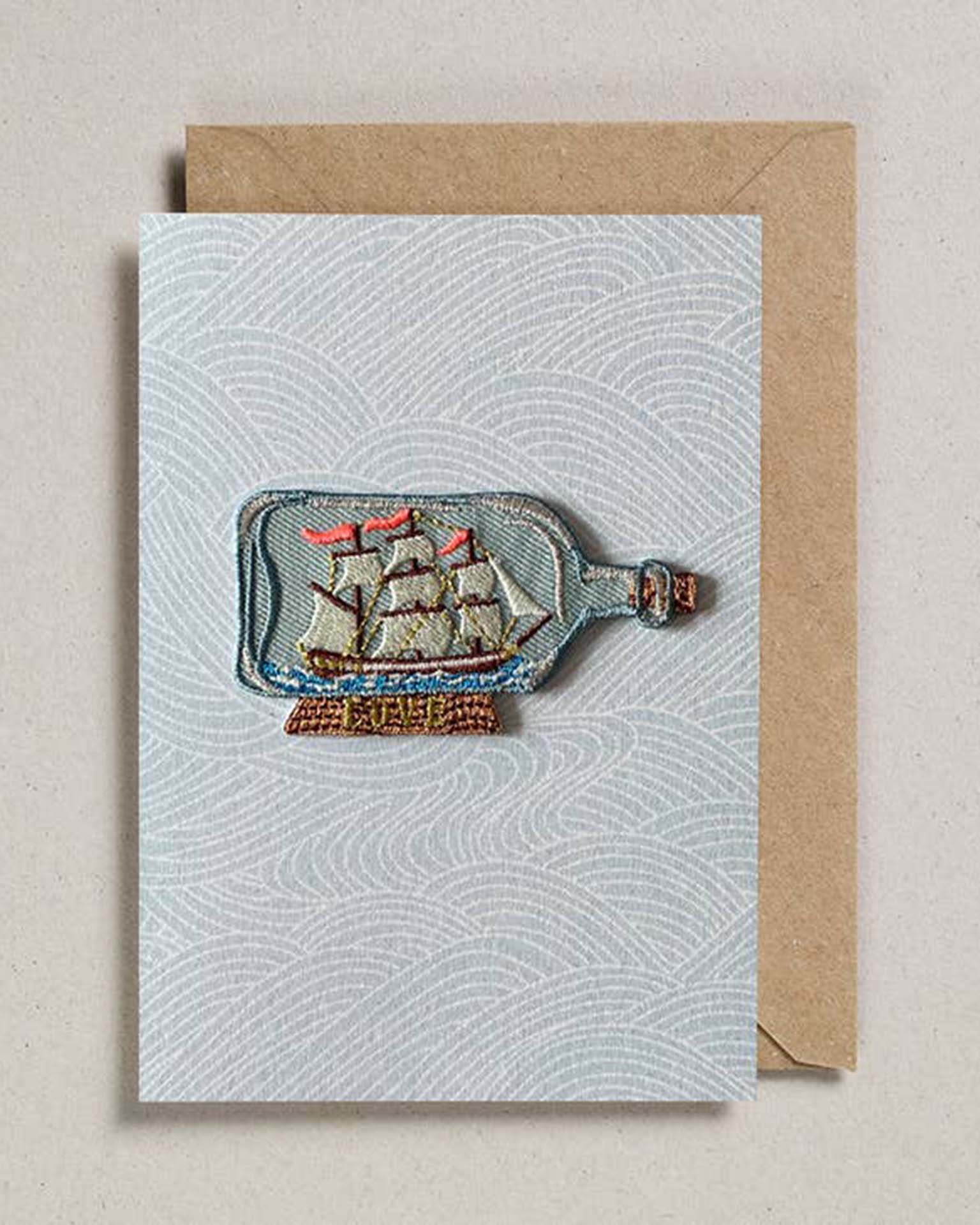 Little petra boase paper + party ship in a bottle love iron on patch card