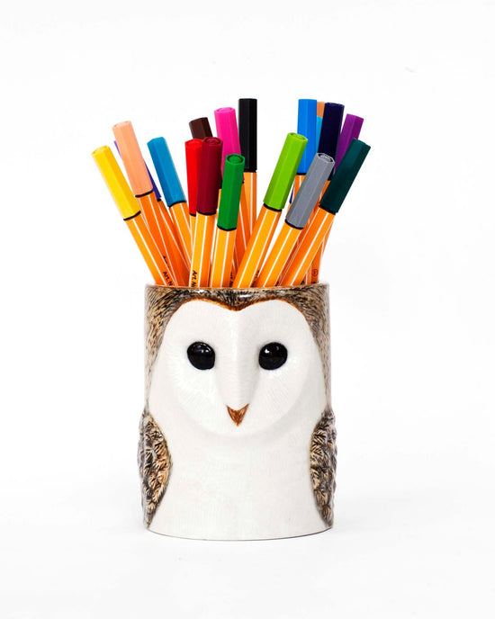 Little quail ceramics home barn owl pencil pot