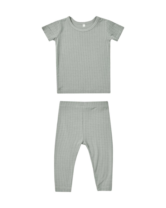 Little quincy mae baby bamboo short sleeve pajama set in grid