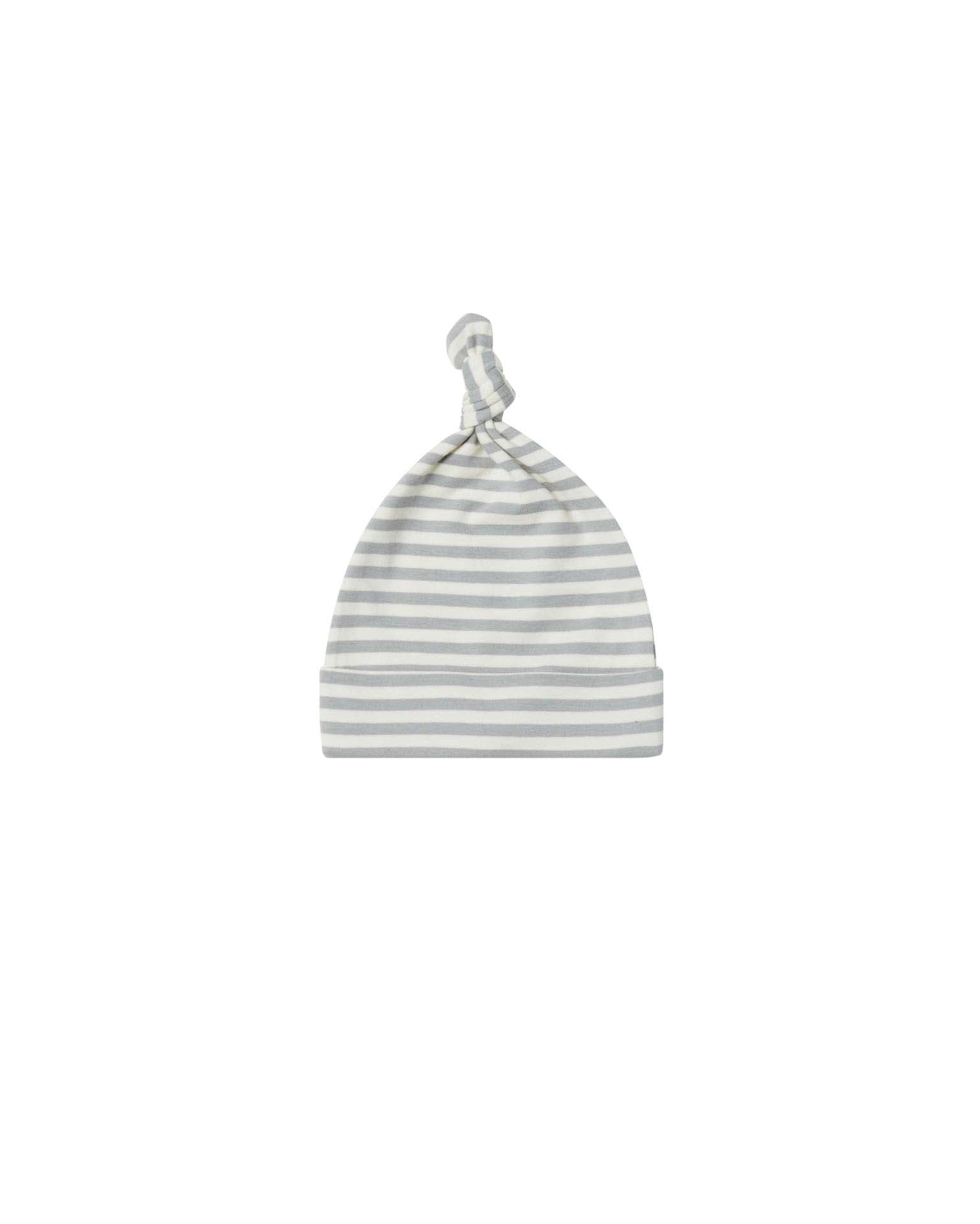 Little quincy mae BABY 0-6M knotted baby hat in dusty blue stripe