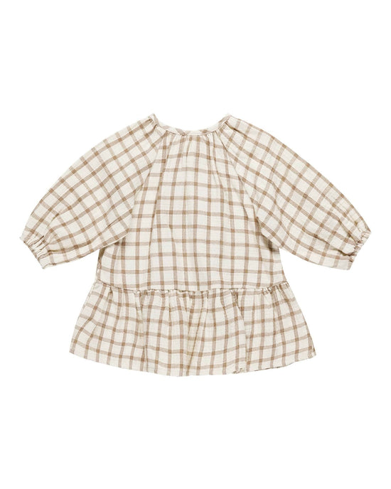 Little quincy mae baby lany dress in cinnamon plaid