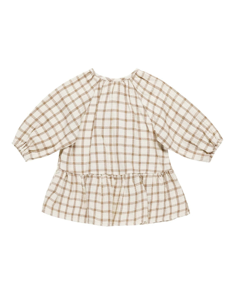 Little quincy mae baby lany dress in cinnamon plaid