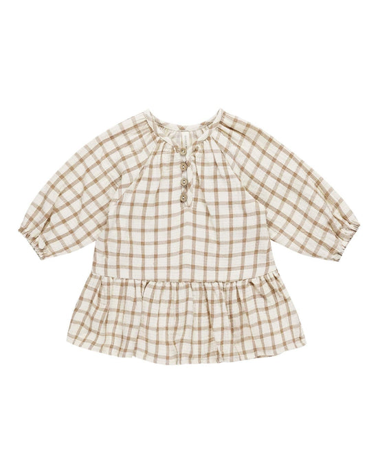 Little quincy mae baby lany dress in cinnamon plaid