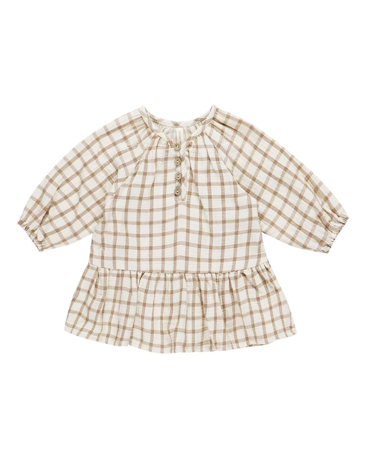 Little quincy mae baby lany dress in cinnamon plaid