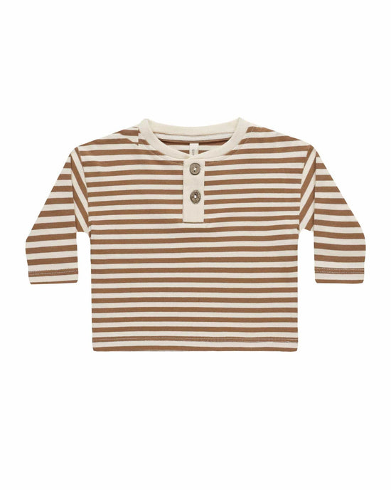 Little quincy mae baby long sleeve henley tee in cinnamon stripe