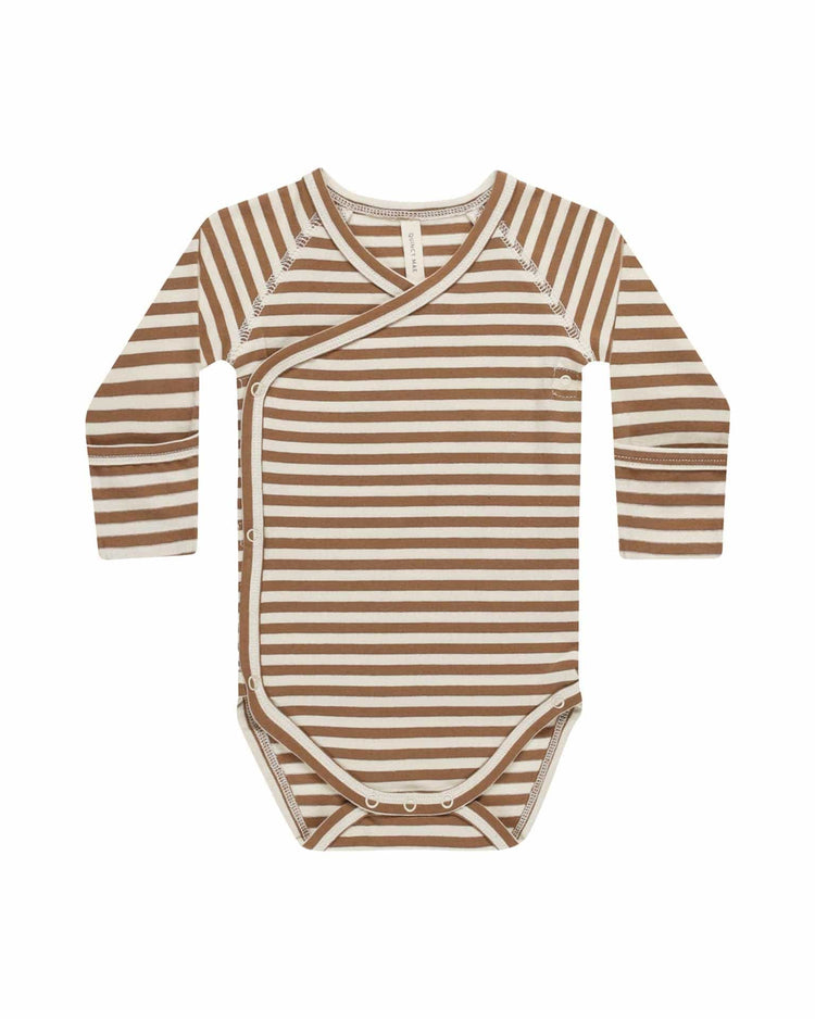 Little quincy mae baby side snap bodysuit in cinnamon stripe