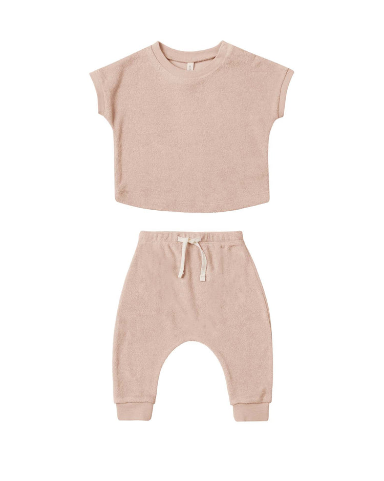 Little quincy mae baby terry tee + pant set in blush