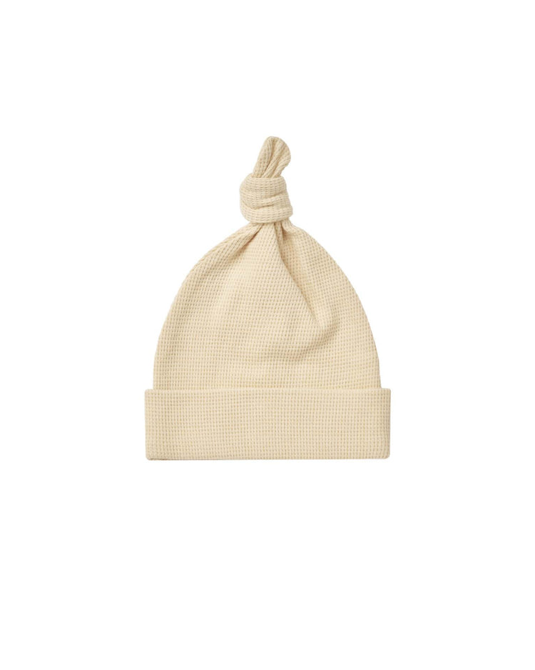 Little quincy mae accessories 0-6M waffle knotted baby hat in lemon