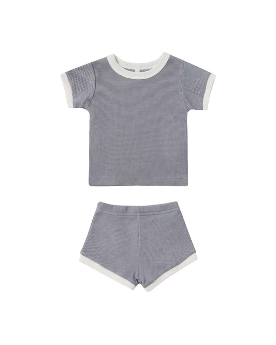 Little quincy mae baby waffle shortie set in lagoon