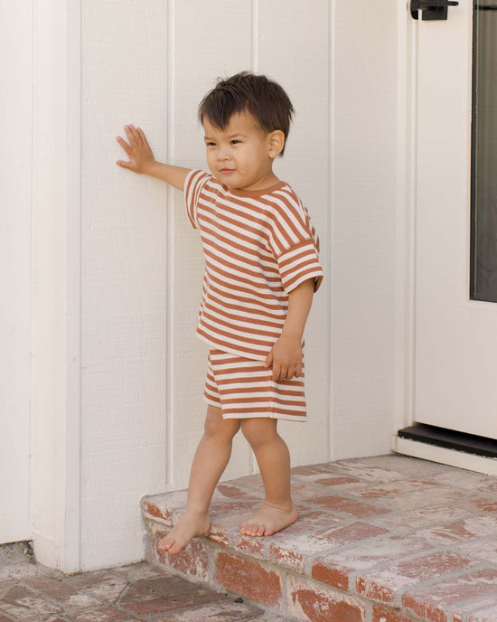 Little quincy mae baby waffle tee + short set in clay stripe