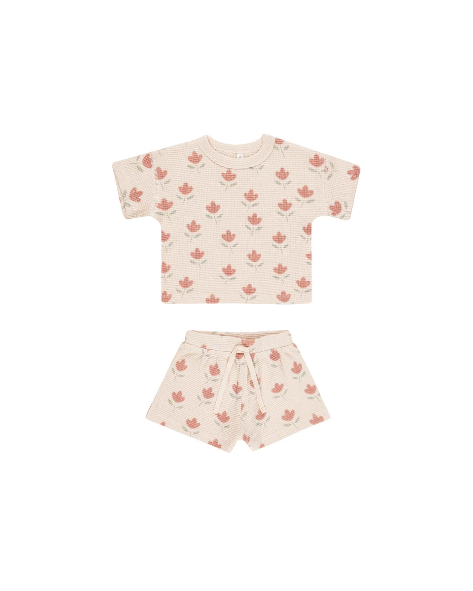 Quincy Mae Waffle Tee & Shorts Set - Tulips Quincy Mae Waffle Tee & Shorts Set - Tulips