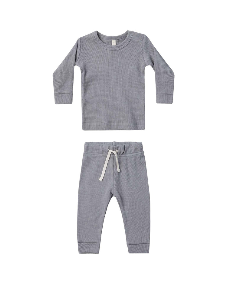 Little quincy mae baby waffle top + pant set in lagoon
