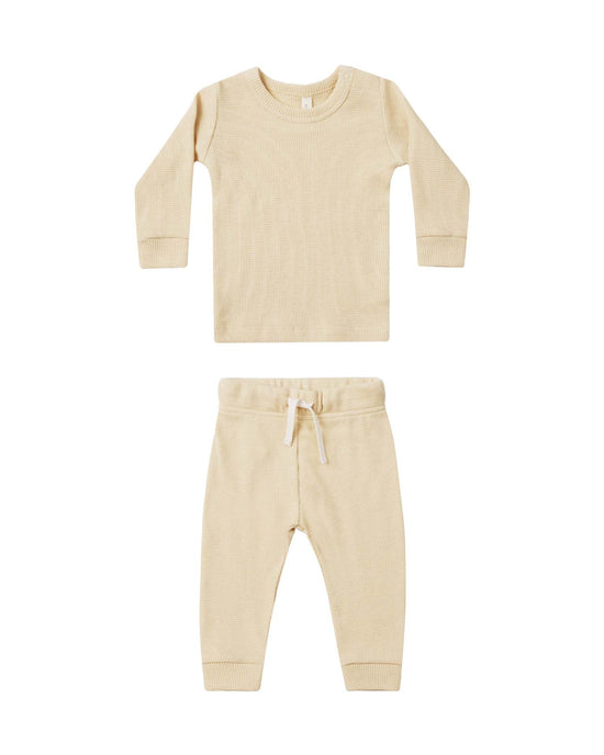 Little quincy mae baby waffle top + pant set in lemon