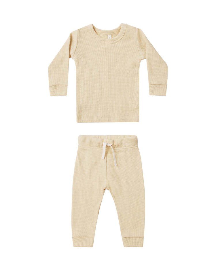 Little quincy mae baby waffle top + pant set in lemon