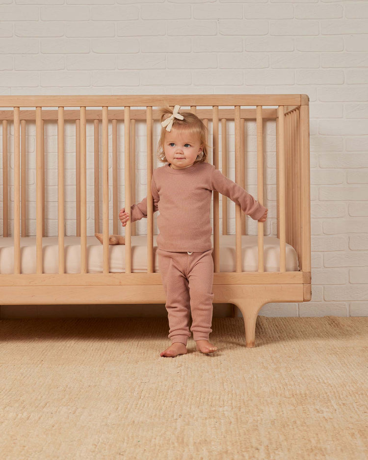 Little quincy mae baby waffle top + pant set in rose
