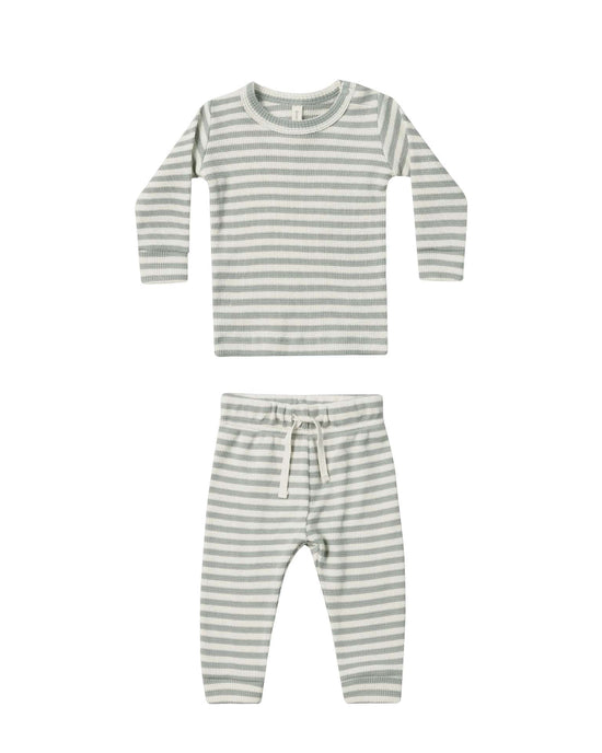 Little quincy mae baby waffle top + pant set in sky stripe