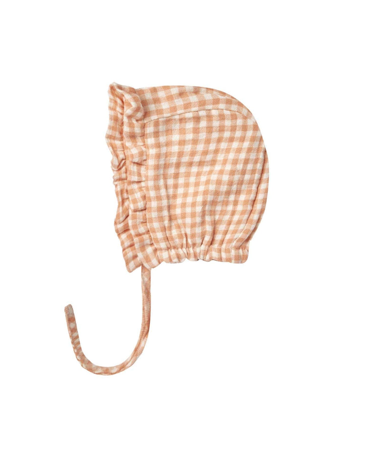 Little quincy mae accessories woven ruffle bonnet in melon gingham