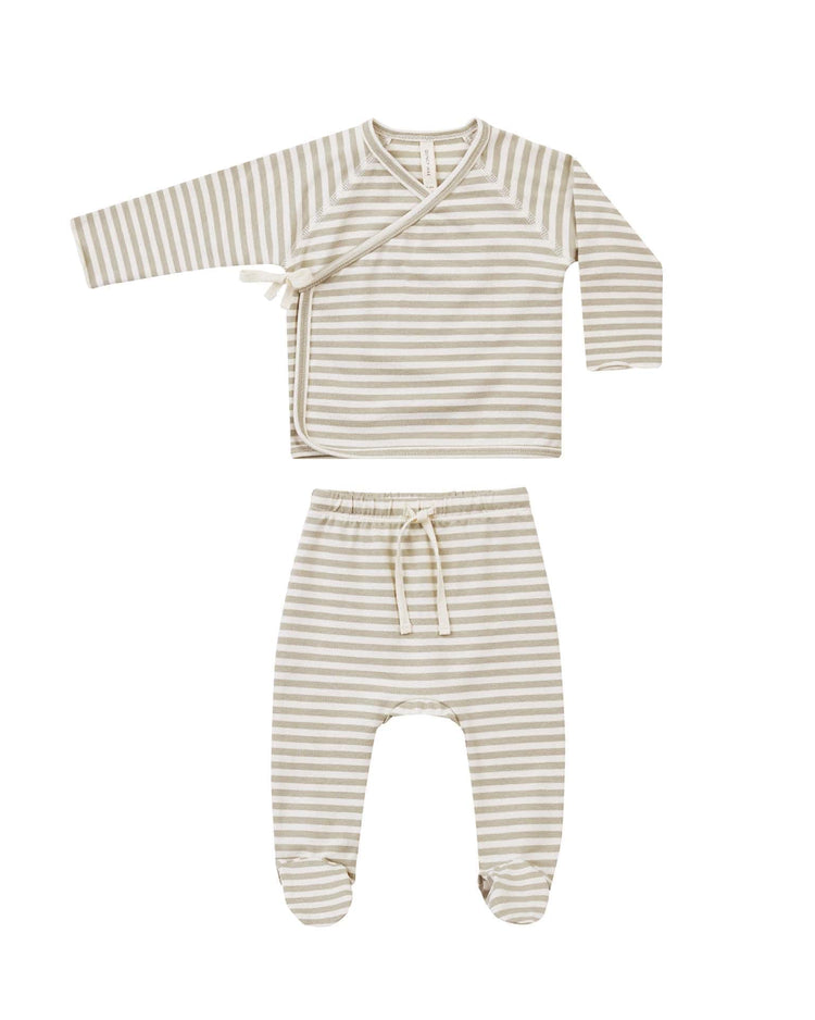 Little quincy mae baby wrap top + footed pant set in ash stripe