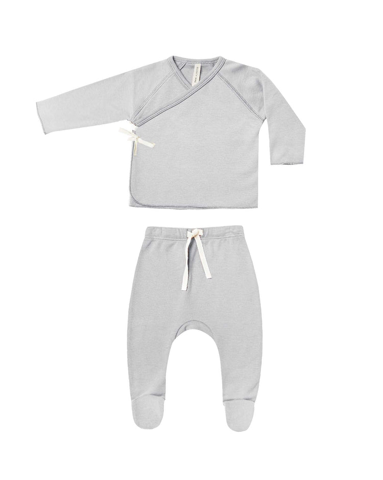 Little quincy mae baby wrap top + footed pant set in cloud