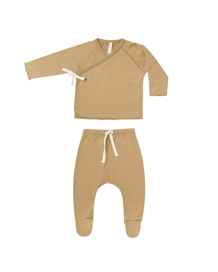 Little quincy mae layette wrap top + footed pant set in honey