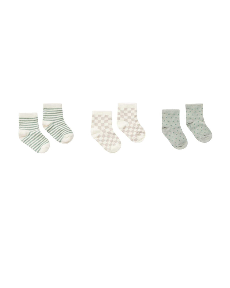 Little rylee + cru accessories printed socks in summer stripe, dove check, polka dot