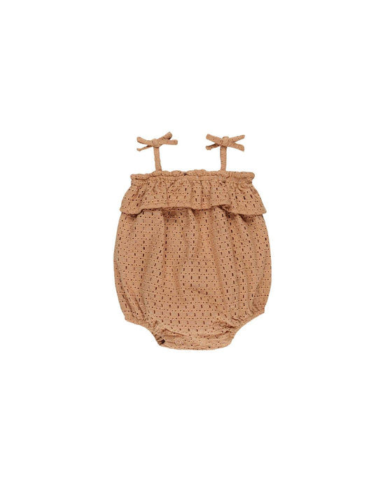 Little rylee + cru baby ruffle romper in grapefruit