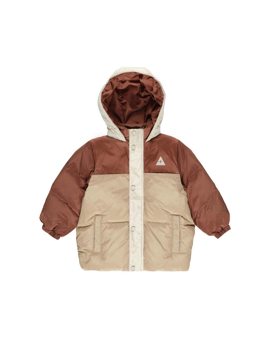 Little rylee + cru kids ski puffer jacket in brick color block