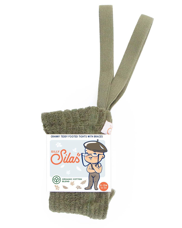 Little silly silas accessories granny teddy footed tights in olive