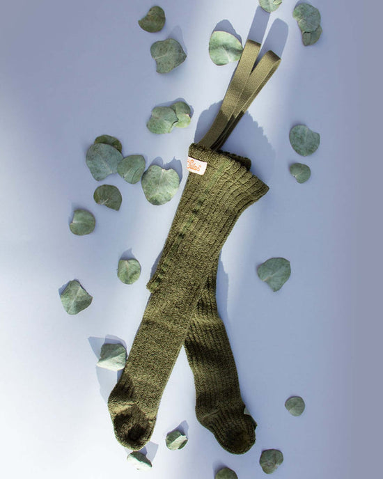 Little silly silas accessories granny teddy footed tights in olive