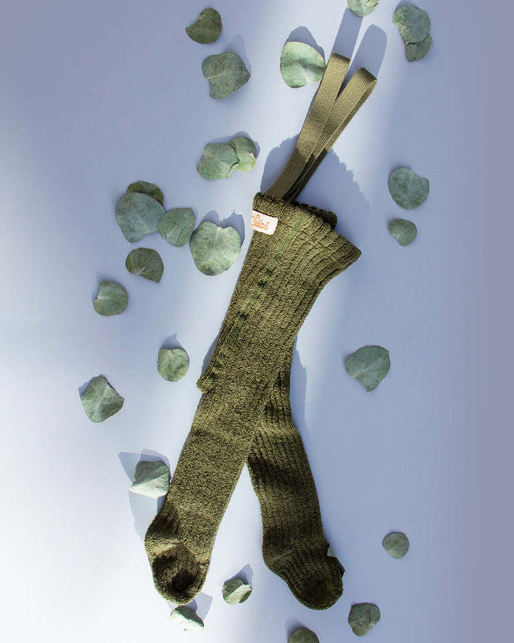 Little silly silas accessories granny teddy footed tights in olive