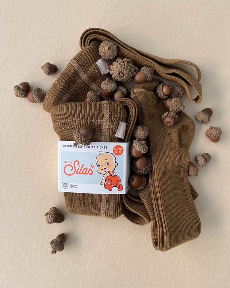 Little silly silas accessories retro footed tights in acorn brown
