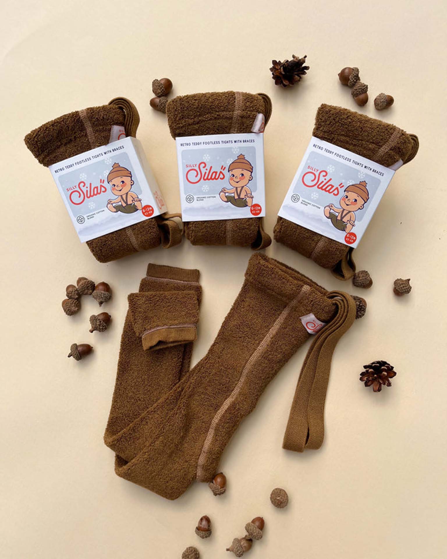 Little silly silas accessories teddy warmy footless tights in acorn brown