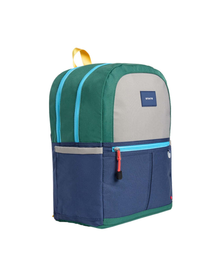 Little state bags accessories kane kids double pocket backpack in green + navy