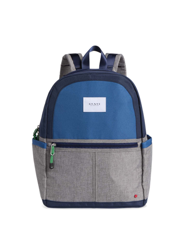 Little state bags accessories kane kids double pocket backpack in navy/heather gray