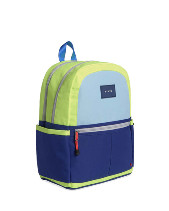 Little state bags accessories kane kids double pocket backpack in navy/neon
