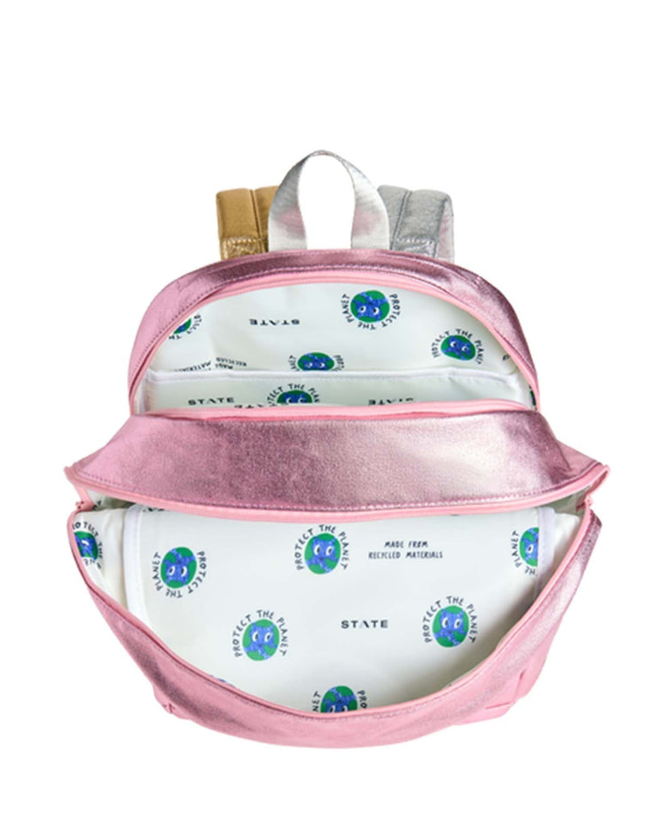 Little state bags accessories kane kids double pocket backpack in pink + silver