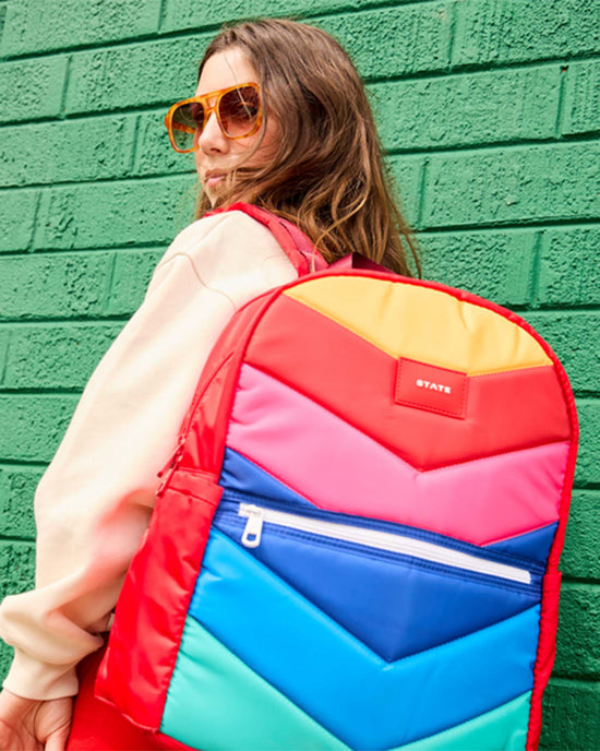Little state bags accessories kane kids large double pocket backpack in rainbow chevron