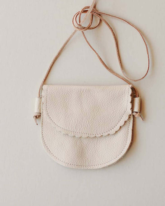 Little sun + lace accessories scalloped leather purse in cream