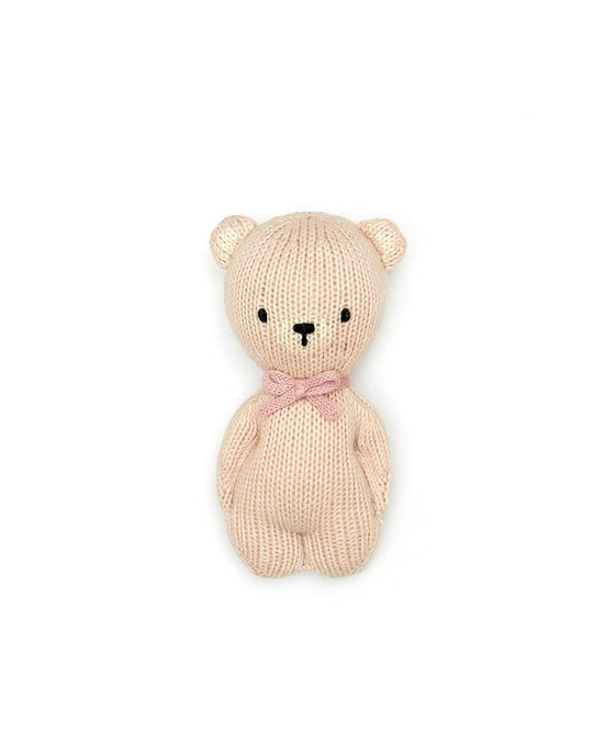 Little tun tun baby bear rattle in light pink + dusty rose