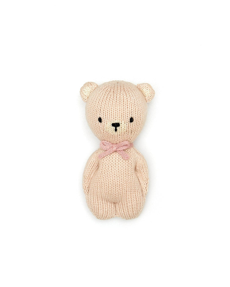 Little tun tun baby bear rattle in light pink + dusty rose