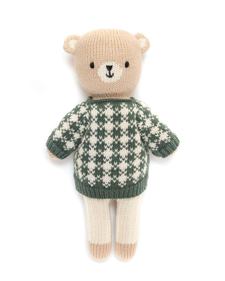 Little tun tun play bear with check sweater in green