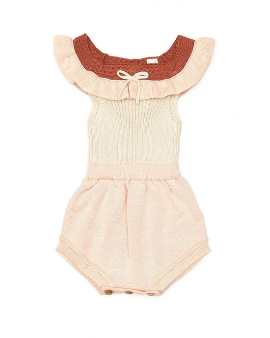 Little tun tun baby martina romper in natural + baby pink + terracota