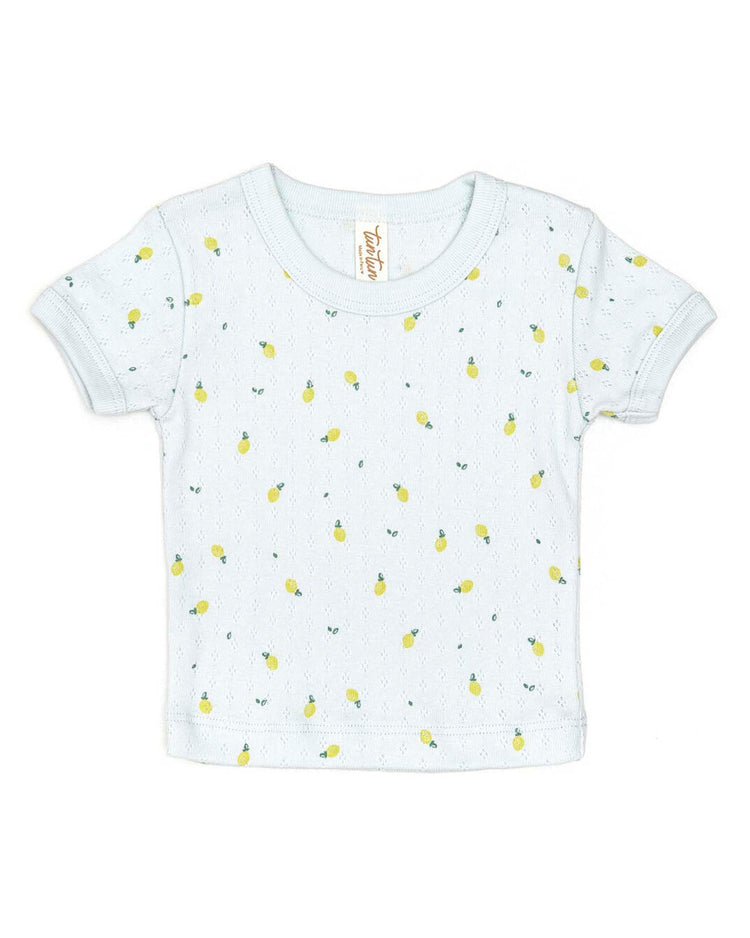 tun tun pointelle short sleeve top in light blue lemons - Little