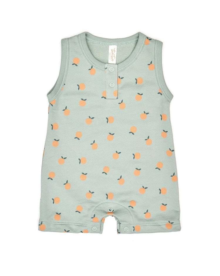 Little tun tun baby sleeveless romper in jade oranges