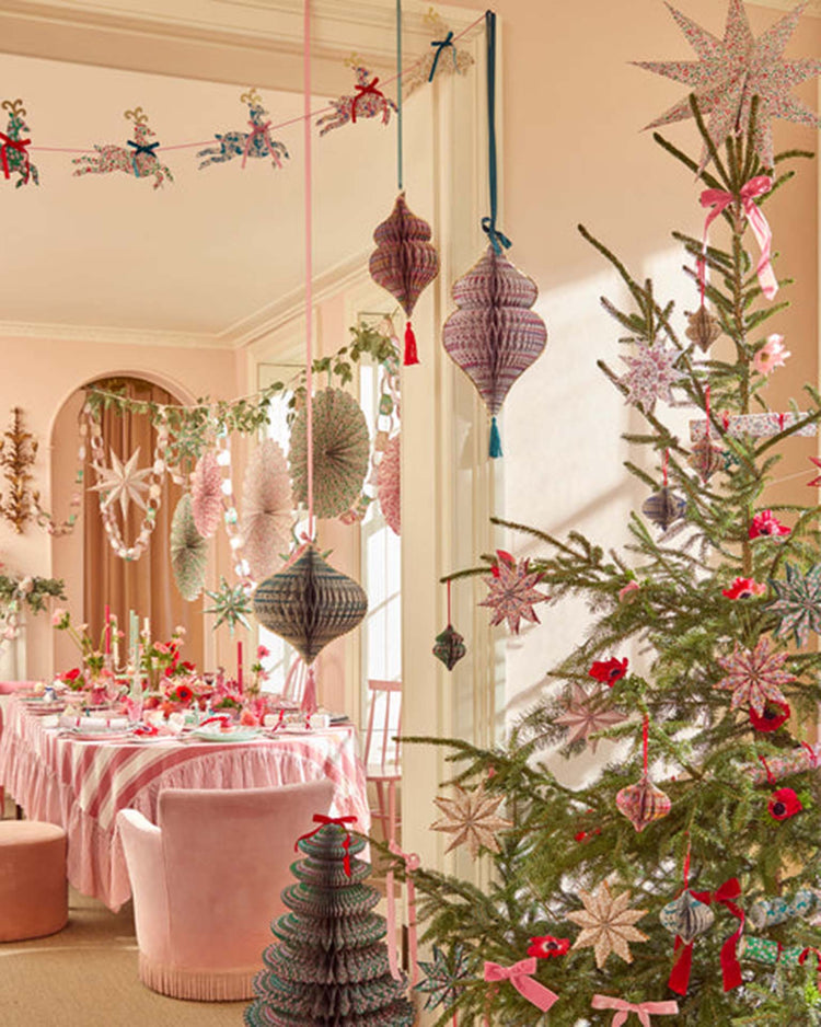 meri meri x liberty paper honeycomb tree decorations